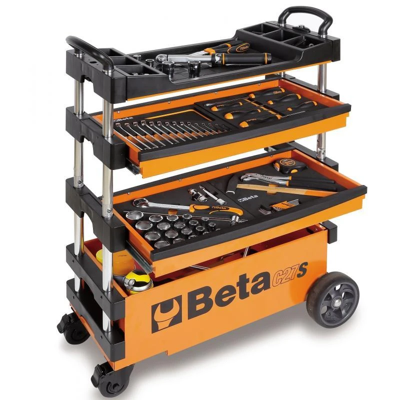 Beta C27S Folding Portable Collapsable Tool Trolley With Drawers Orange 3 Beta C27S Folding Portable Collapsable Tool Trolley With Drawers Orange