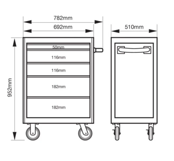 Bahco 1472K5 E72 5 Drawer 26" Mobile Roller Cabinet Orange 7 Bahco 1472K5 E72 5 Drawer 26" Mobile Roller Cabinet Orange - Image 5