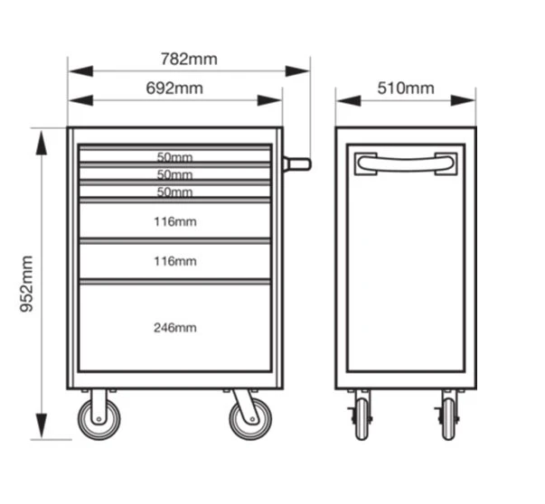 Bahco 1472K6 E72 6 Drawer 26" Mobile Roller Cabinet Orange 7 Bahco 1472K6 E72 6 Drawer 26" Mobile Roller Cabinet Orange - Image 5