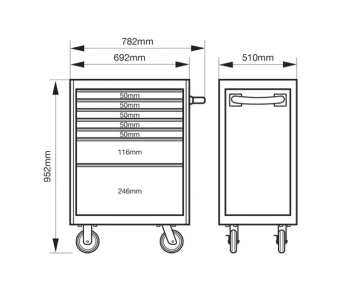 Bahco 1472K7BLACK E72 7 Drawer 26" Mobile Roller Cabinet Black 7 Bahco 1472K7BLACK E72 7 Drawer 26" Mobile Roller Cabinet Black - Image 5