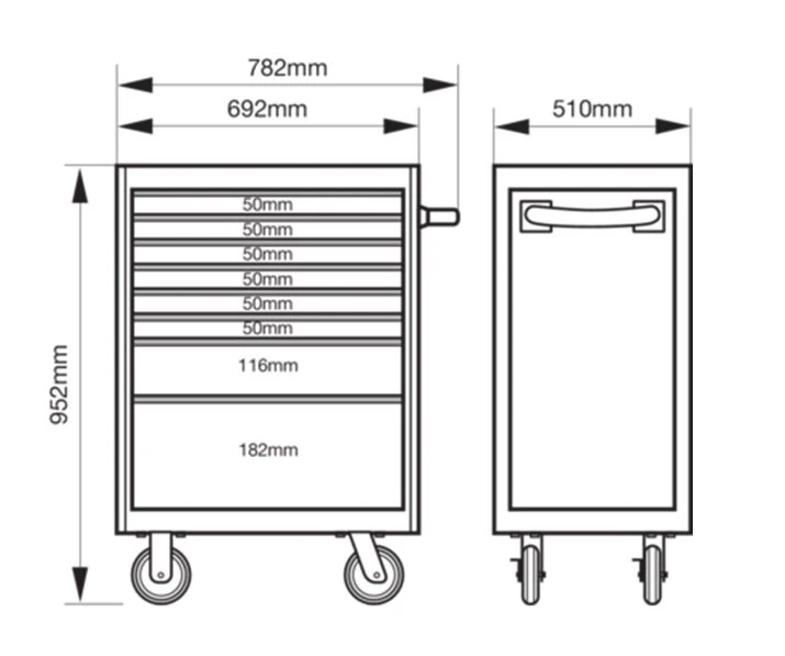 Bahco 1472K8 E72 8 Drawer 26" Mobile Roller Cabinet Orange 7 Bahco 1472K8 E72 8 Drawer 26" Mobile Roller Cabinet Orange - Image 5