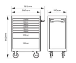 Bahco 1472K8BLACK E72 8 Drawer 26" Mobile Roller Cabinet Black -Home Tools Sale 1472K8 DIMS