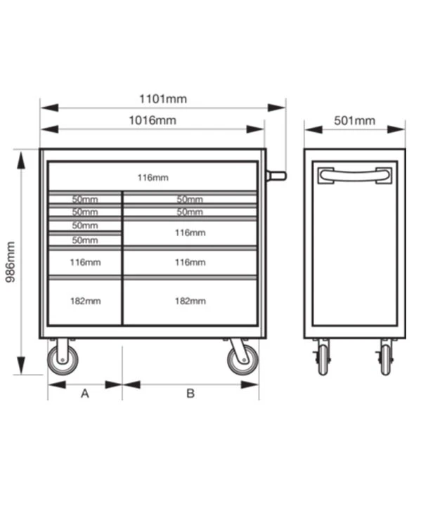 Bahco 1475KXL12BLACK C75 Classic 40″ XL 12 Drawer Mobile Roller Cabinet Black 4 Bahco 1475KXL12BLACK C75 Classic 40″ XL 12 Drawer Mobile Roller Cabinet Black - Image 2