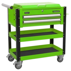 Sealey AP760MHV Heavy-Duty Mobile Tool &amp; Parts Trolley 2 Drawers &amp; Lockable Top - Green -Home Tools Sale AP760MHV CLOSED