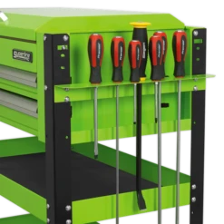 Sealey AP760MHV Heavy-Duty Mobile Tool &amp; Parts Trolley 2 Drawers &amp; Lockable Top - Green -Home Tools Sale AP760MHV SCREWDRIVER RACK DFC33199