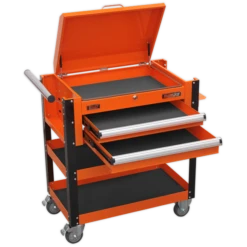 Sealey AP760MO Heavy-Duty Mobile Tool And Parts Trolley 2 Drawers And Lockable Top - Orange