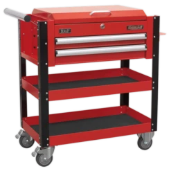 Sealey AP760M Heavy-Duty Mobile Tool &amp; Parts Trolley 2 Drawers &amp; Lockable Top - Red -Home Tools Sale AP760M CLOSED DFC33280